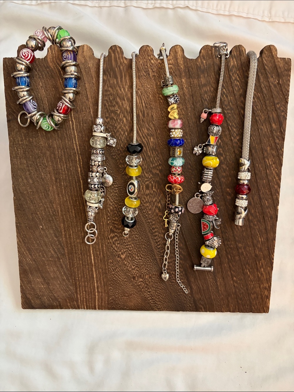6 Pandora Style Beaded Bracelets - Steelers Charm